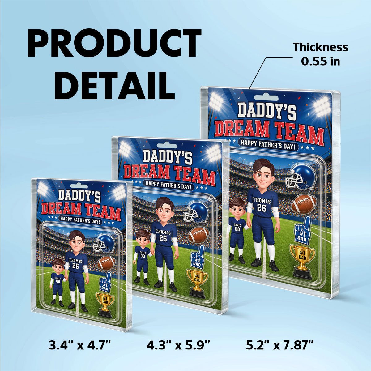 American Football Dad Daddy's Dream Team - Personalized Acrylic Block Plaque -  Gift For Football Dad, Husband