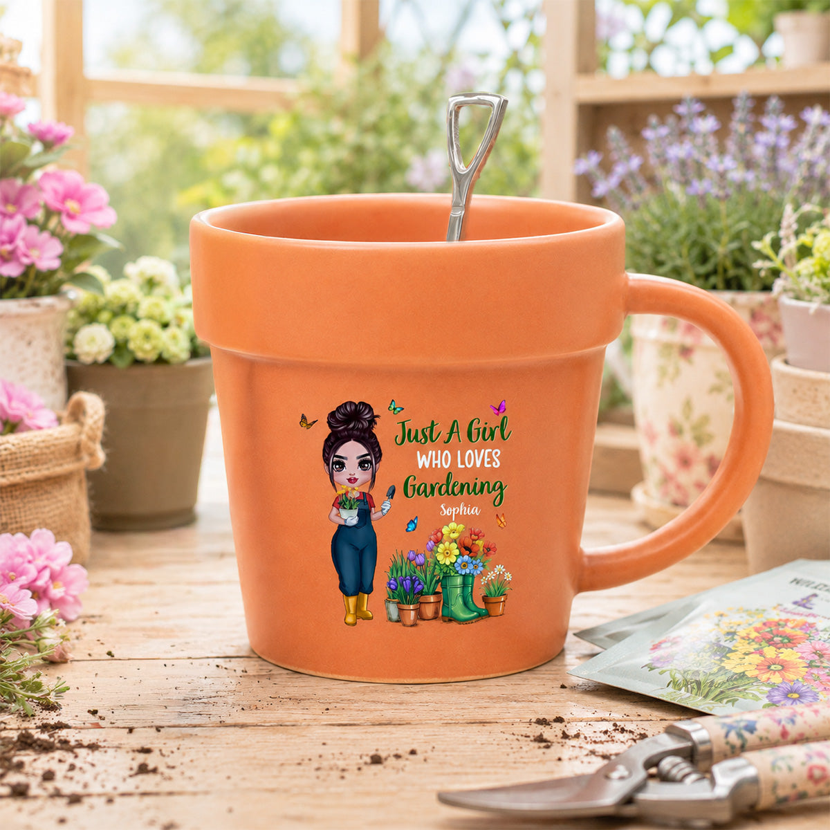 Just A Girl Who Loves Gardening - Personalized Plant Pot Ceramic Mug - Gift For Gardening Lovers