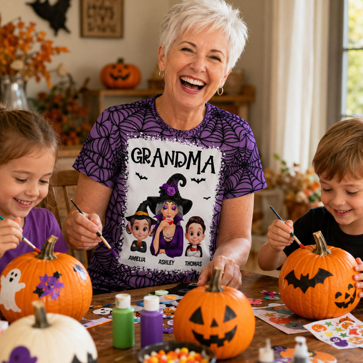 Spooky Halloween Grandma Grandkids - Personalized Shirt - Halloween Gift For Grandma