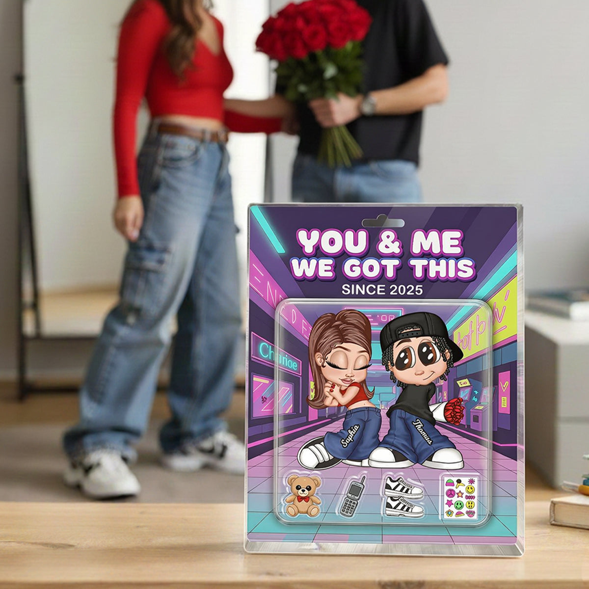 Y2K Couple Action Figure - Personalized Acrylic Block Plaque - Sentimental Valentine's Day Gift for him, for her