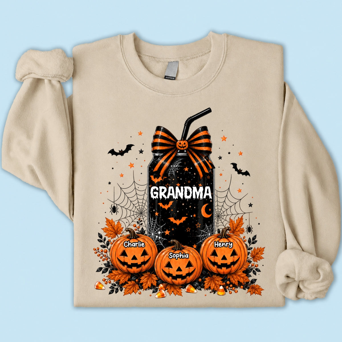 Trending Halloween Retro Soda Grandma Custom Kids Names - Personalized Shirt - Halloween Shirt For Grandma