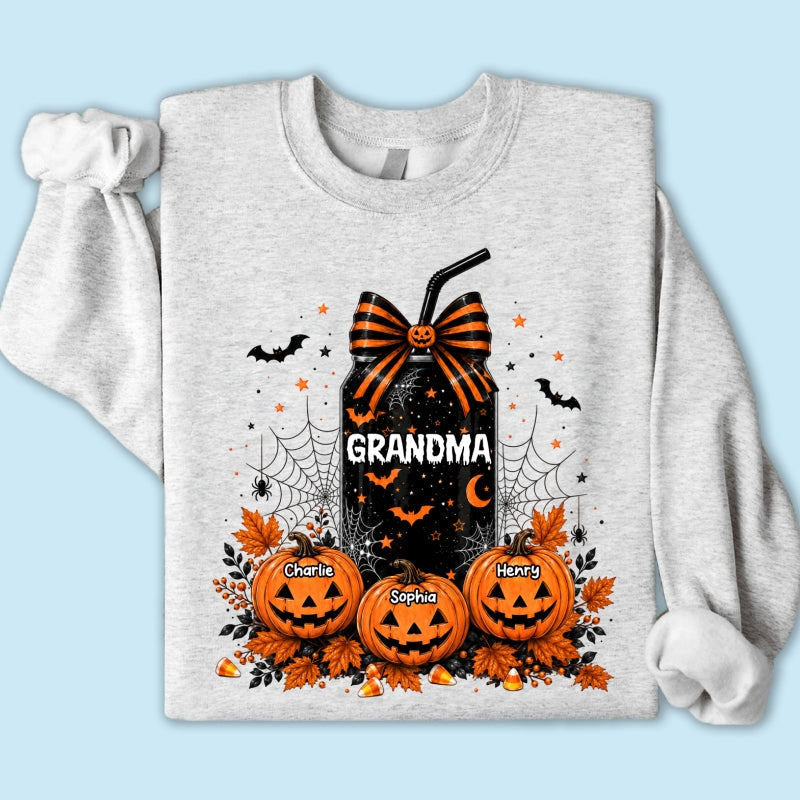 Trending Halloween Retro Soda Grandma Custom Kids Names - Personalized Shirt - Halloween Shirt For Grandma