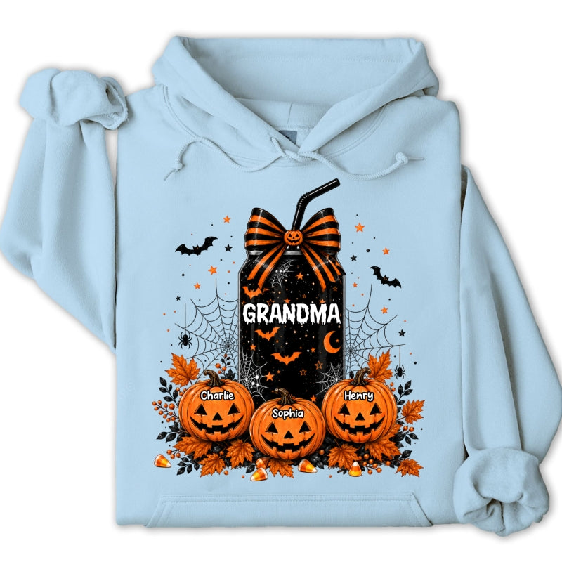 Trending Halloween Retro Soda Grandma Custom Kids Names - Personalized Shirt - Halloween Shirt For Grandma