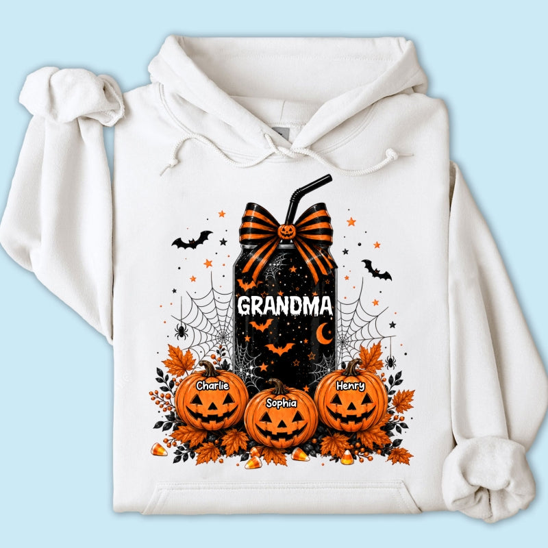 Trending Halloween Retro Soda Grandma Custom Kids Names - Personalized Shirt - Halloween Shirt For Grandma