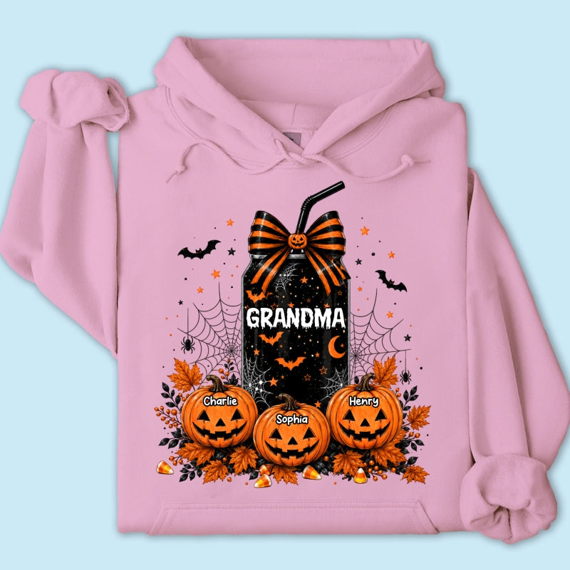 Trending Halloween Retro Soda Grandma Custom Kids Names - Personalized Shirt - Halloween Shirt For Grandma