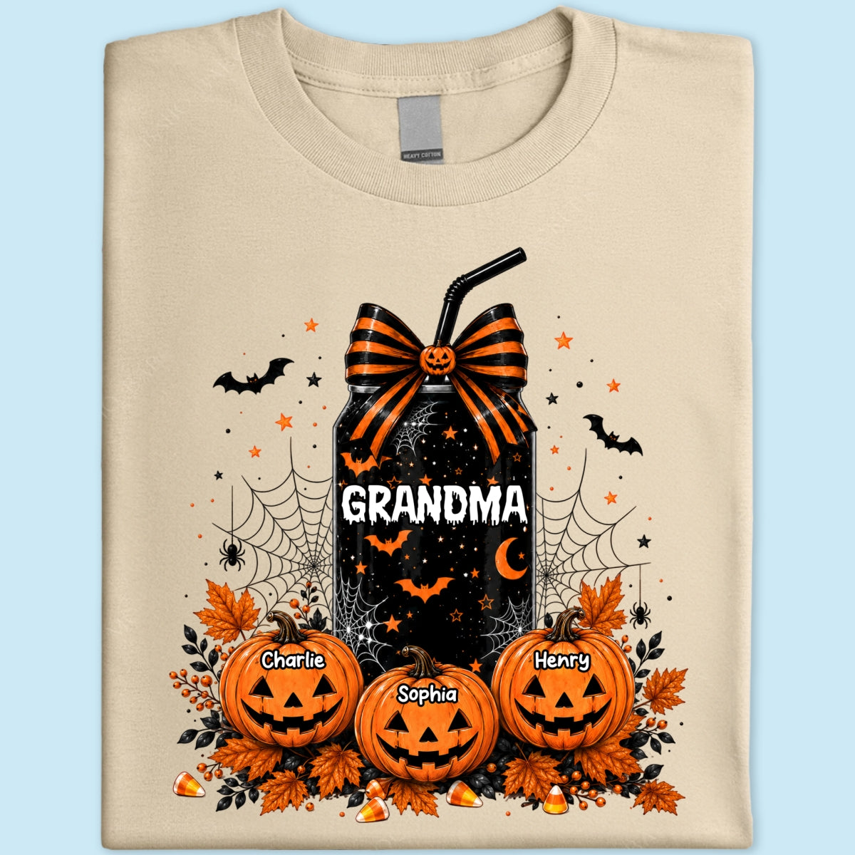 Trending Halloween Retro Soda Grandma Custom Kids Names - Personalized Shirt - Halloween Shirt For Grandma
