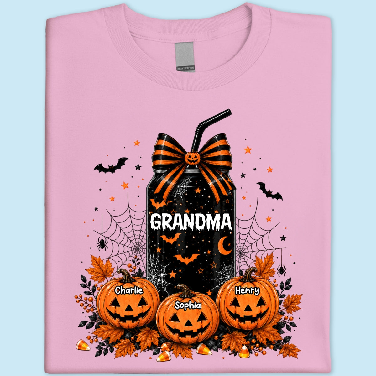 Trending Halloween Retro Soda Grandma Custom Kids Names - Personalized Shirt - Halloween Shirt For Grandma