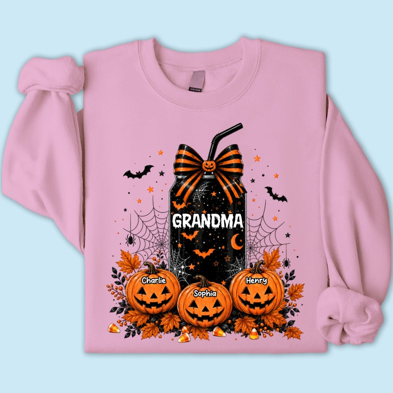Trending Halloween Retro Soda Grandma Custom Kids Names - Personalized Shirt - Halloween Shirt For Grandma