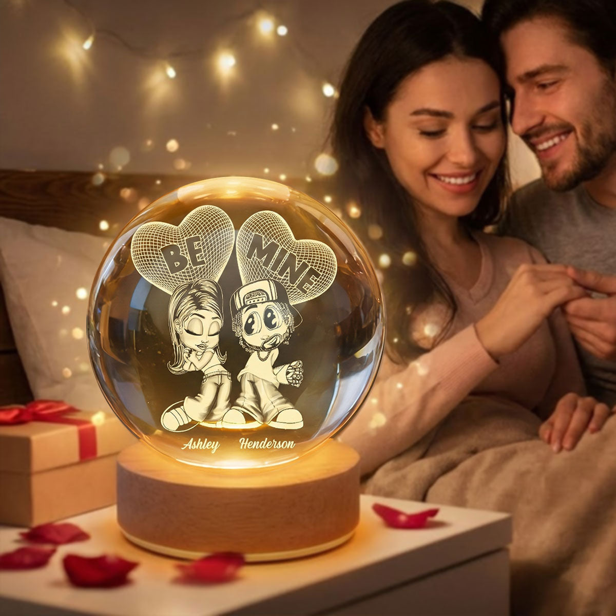 Y2K Couple 3D Illusion Heart - Personalized Crystal Ball LED Night Light - Valentine's Day Gift For Him, For Her