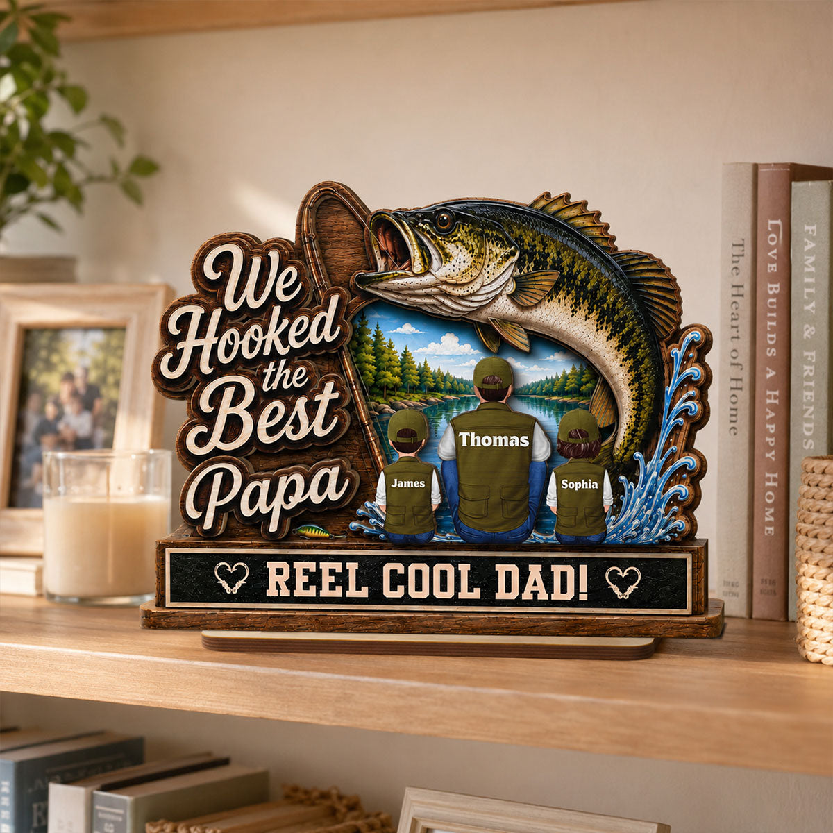 We Hooked The Best Grandpa Back View 2D Flat - Personalized 2-Layered Wooden Plaque -  Gift For Fishing Lovers