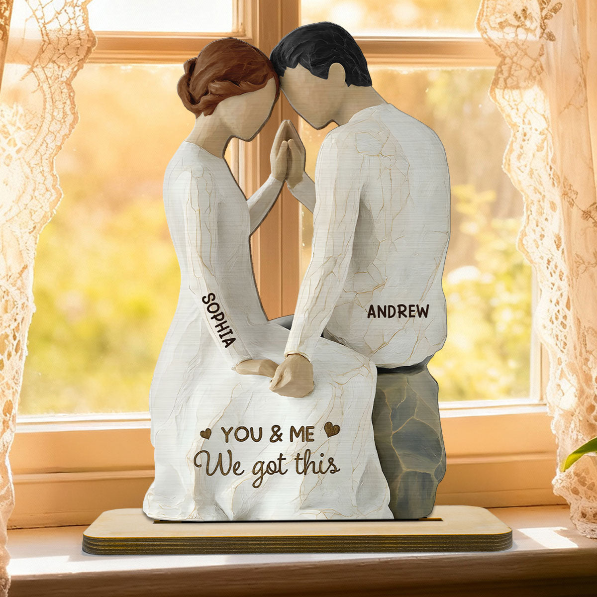 3D Effect Couple Sitting Side By Side - Personalized 2-Layered Wooden Plaque - Valentine's Day, Anniversary Gift For Him, Gift For Her