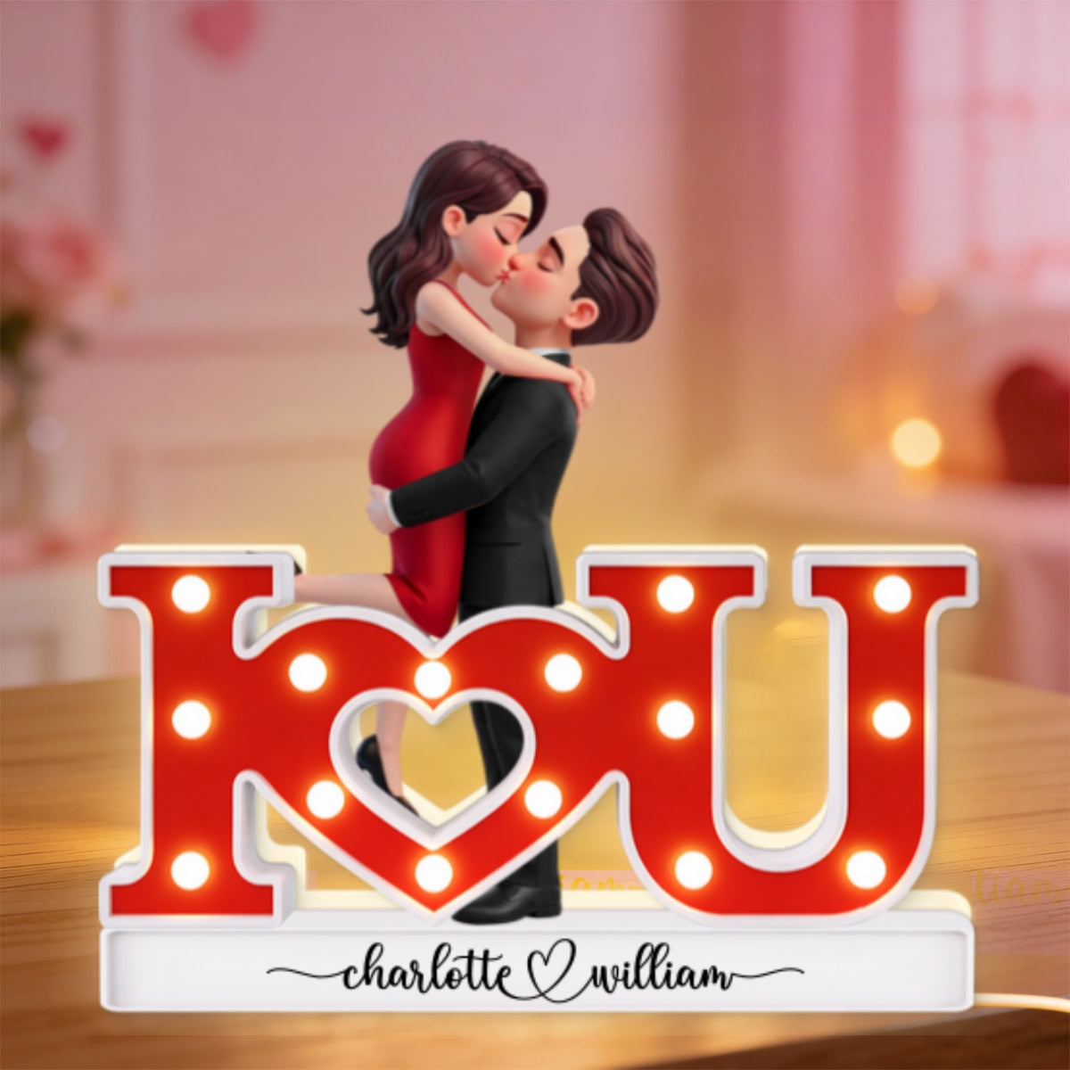 I LOVE YOU Couple Hugging Kissing - Personalized Light Box - Valentine's Day Gift For Couple, For Him, For Her