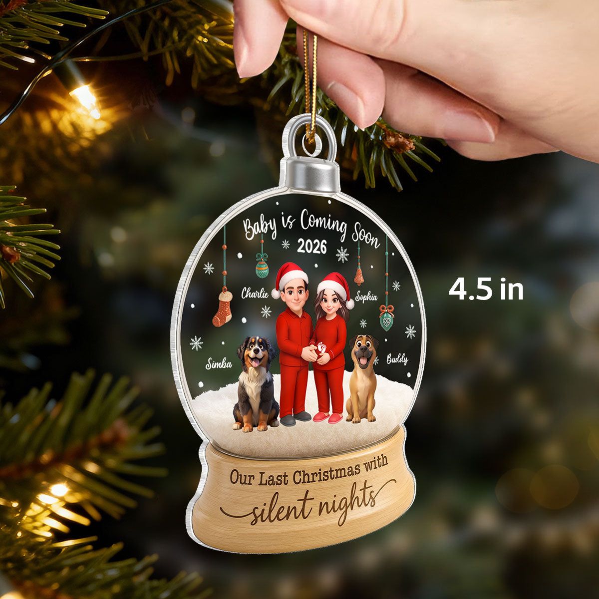 Last Christmas With Silent Nights Expecting Couple With Dog Cat - Personalized Acrylic Ornament