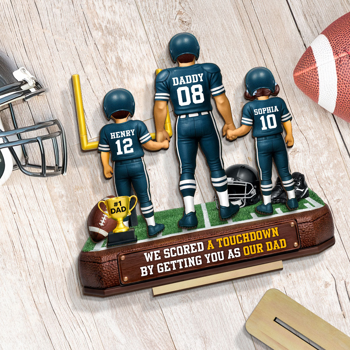 American Football Dad We Scored A Touchdown - Personalized 2-Layered Wooden Plaque - Heartfelt Gift For Football Dad, Gift For Husband