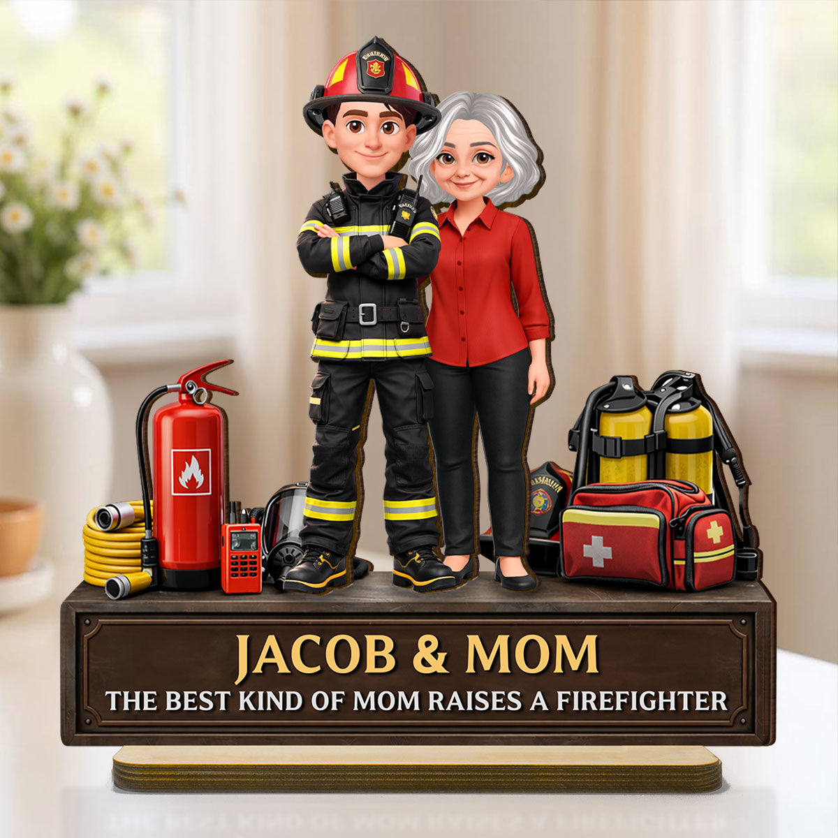 The Best Kind Of Mom Raises A Firefighter - Personalized 2-Layered Wooden Plaque - Heartfelt Gift For Firefighter Mom