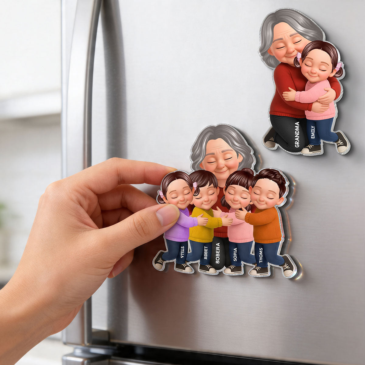 Grandma Grandkids Hugging - Personalized Acrylic Fridge Magnet - Mother's Day Gift For Grandma, Mom
