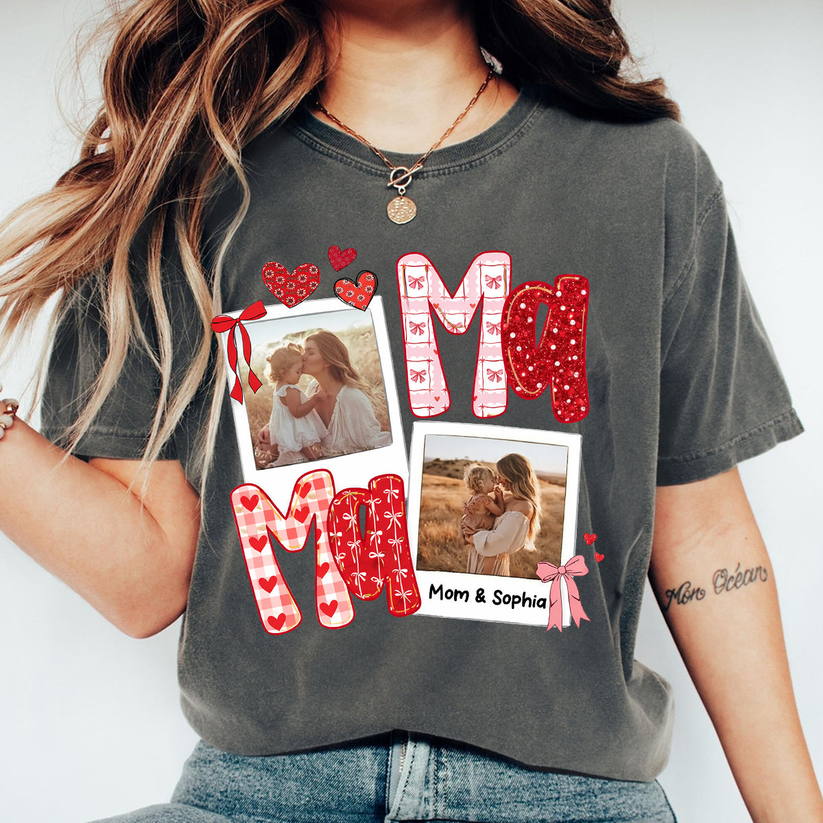 Preppy Mama Valentine Glitter Effect Photo - Personalized Shirt - Heartfelt Gift for Mom