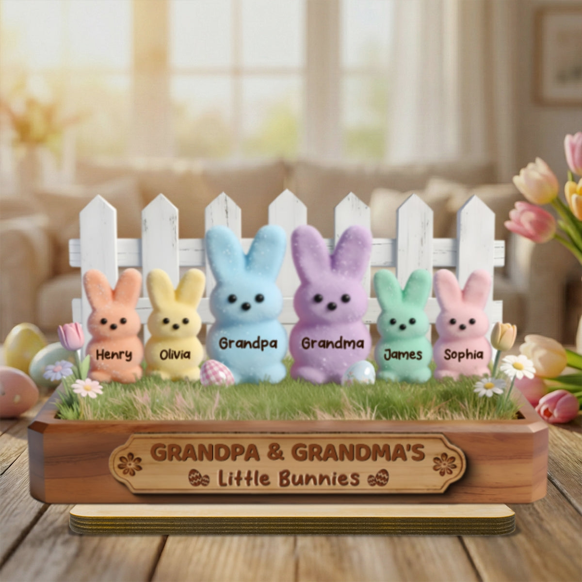 Easter Grandma & Grandpa Little Bunnies - Personalized 2-Layered Wooden Plaque - Gift For Grandparents