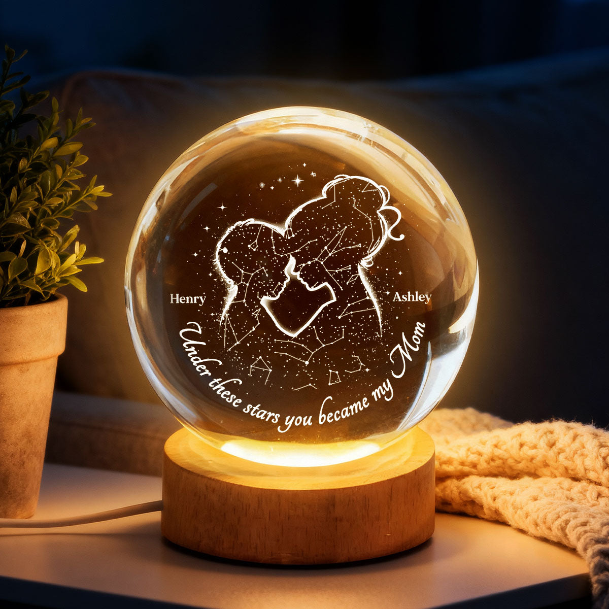 The Night You Became My Mom - Personalized Crystal Ball - Heartfelt Gift For Mom, Grandma