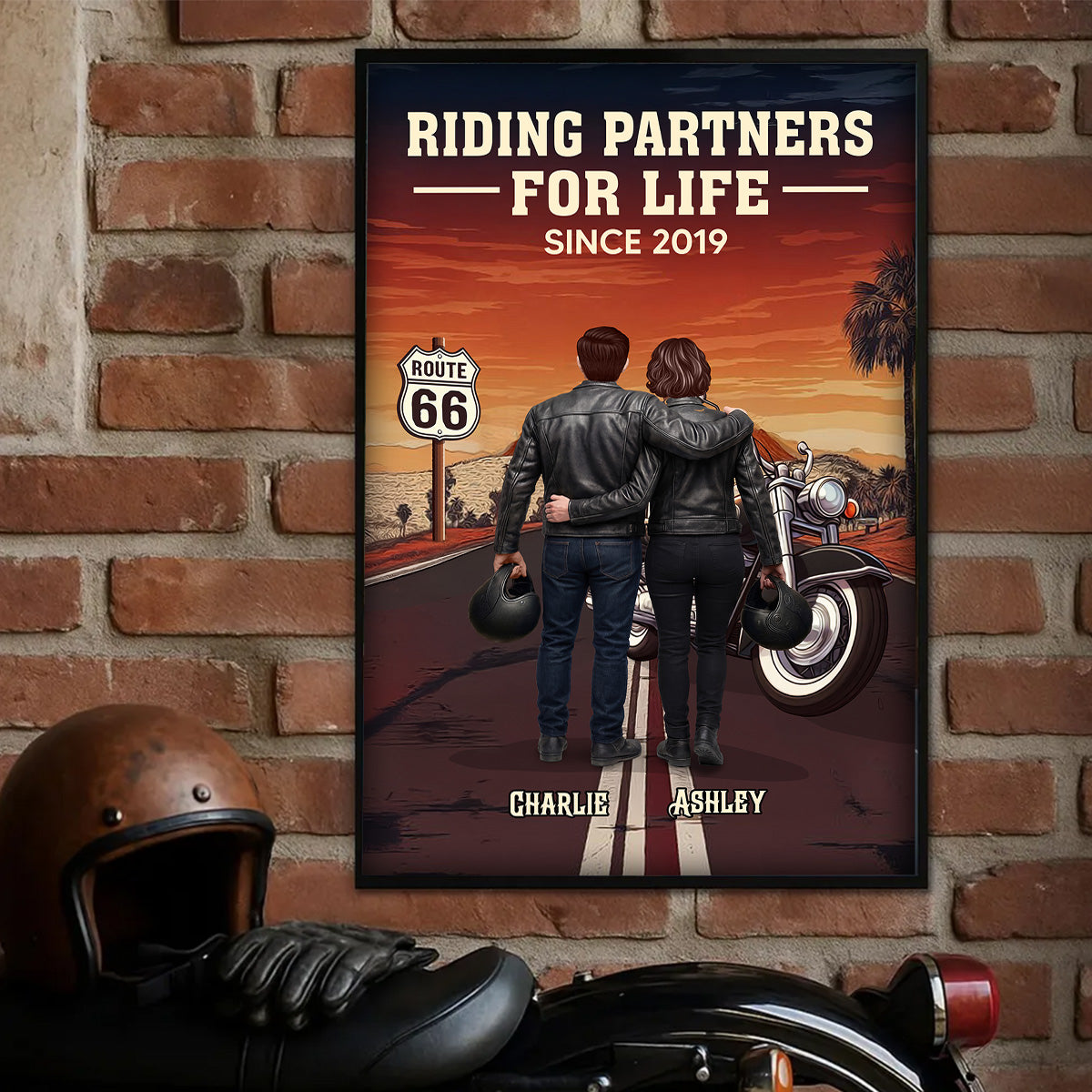 Eternal Love Biker Couple Riding Partners For Life - Personalized Poster - Heartfelt Valentine's Day Gift, Anniversary Gift For Couple, Bikers, Gift For Him, For Her