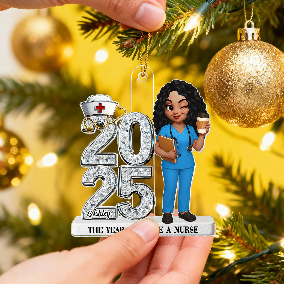 3D Shiny Effect New Nurse With Year - Personalized Acrylic Ornament - RN Gift, BSN Gift, Nursing Graduation Gift