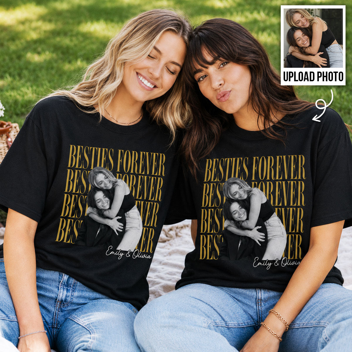 Retro Vintage Besties Upload Photo - Personalized Shirt - Birthday Gift For Best Friends, Matching Friends Group T-shirt