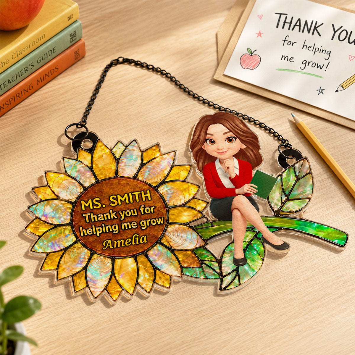 Thank You for Helping Me Grow Teacher - Personalized Acrylic Suncatcher - Teacher Appreciation Gift, End of School Year Gift