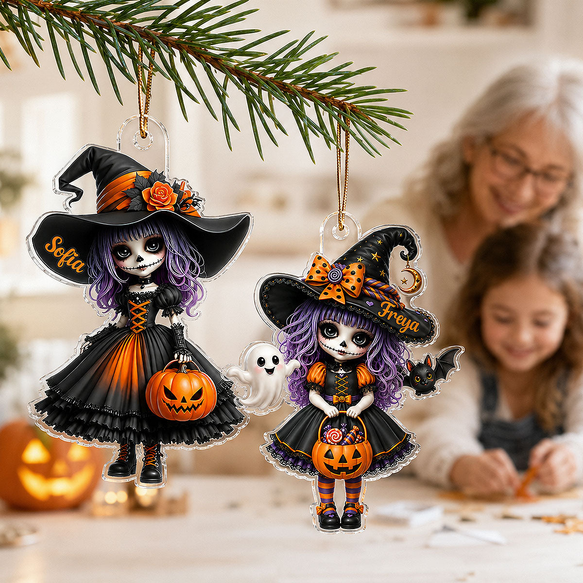 Little Witch 2D Flat - Personalized Acrylic Ornament - Halloween Gift For Daughter, Granddaughter