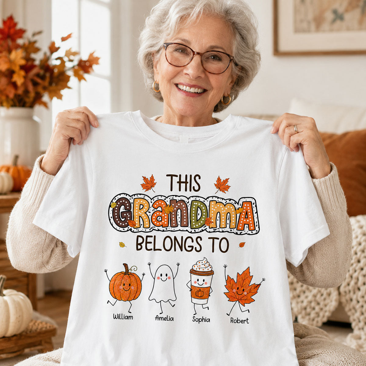 Fall Season Funny Kids This Grandma Belongs To - Personalized Shirt - Gift For Grandmas, Moms