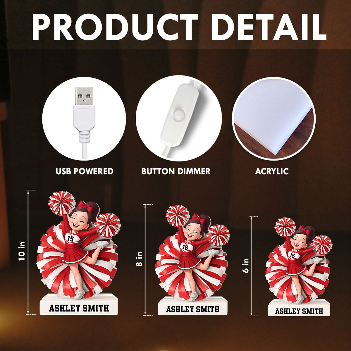 Cheerleader Girl 3D Effect - Personalized Light Box - Christmas Gift for Teen Girl Daughter