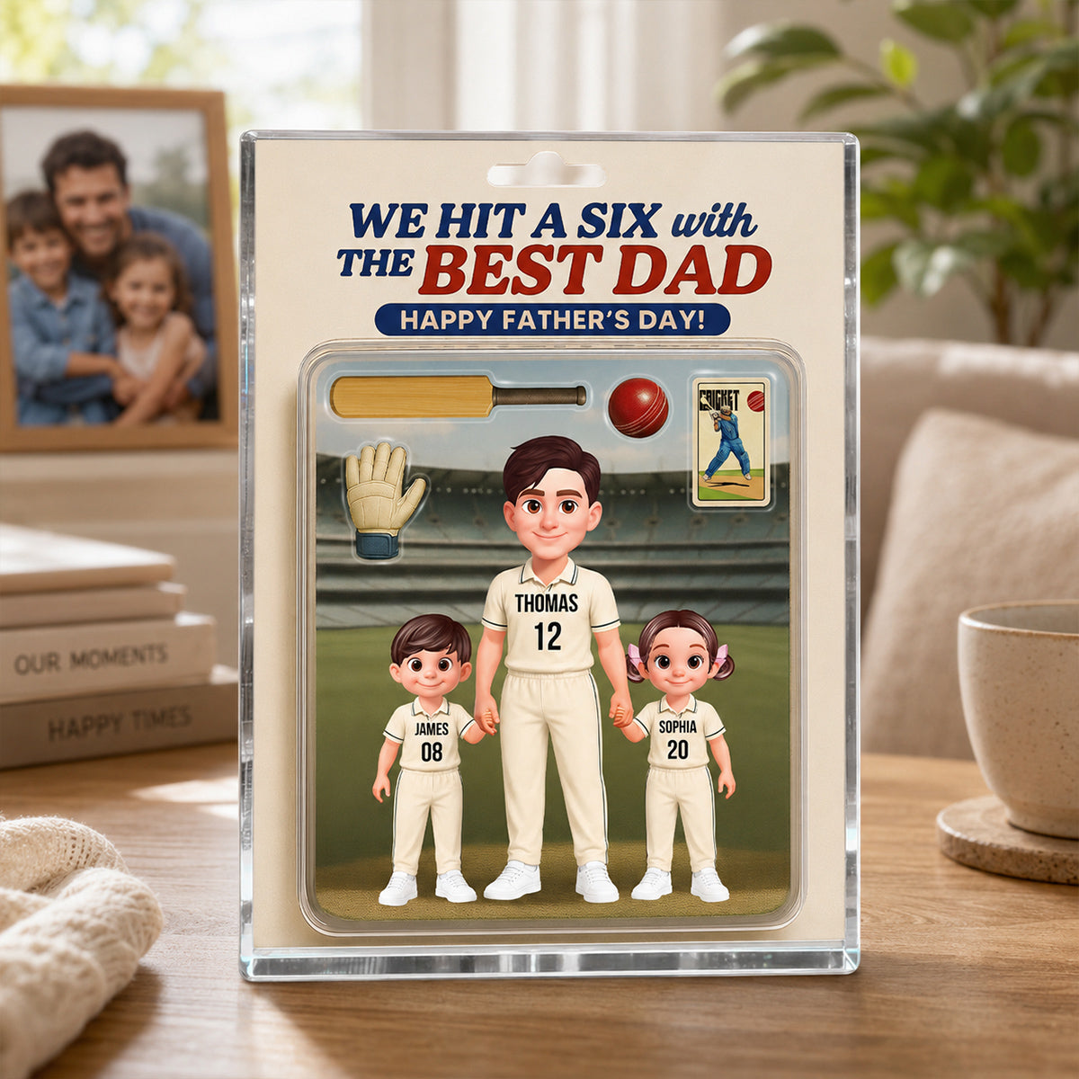 Hit A Six With The Best Dad Cricket Dad - Personalised Acrylic Block Plaque -  Gift