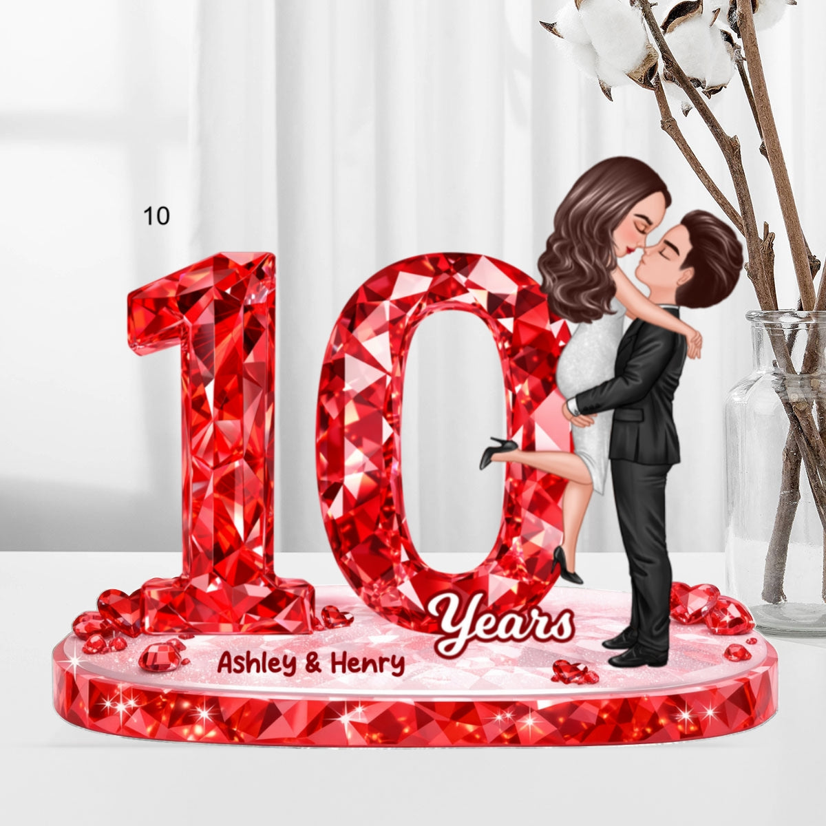 Couple Hugging Kissing Anniversary Date 3D Crystal Effect - Personalized Acrylic Block Plaque - Sentimental Gift for Her, Gift for Him