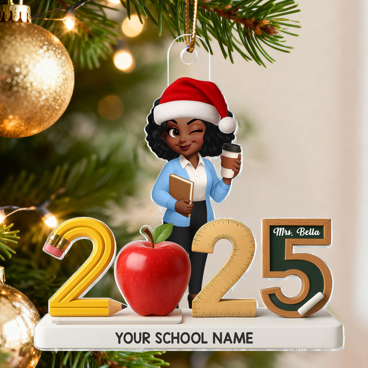 3D Effect Christmas Teacher Things - Personalized Acrylic Ornament - Gift For Teachers