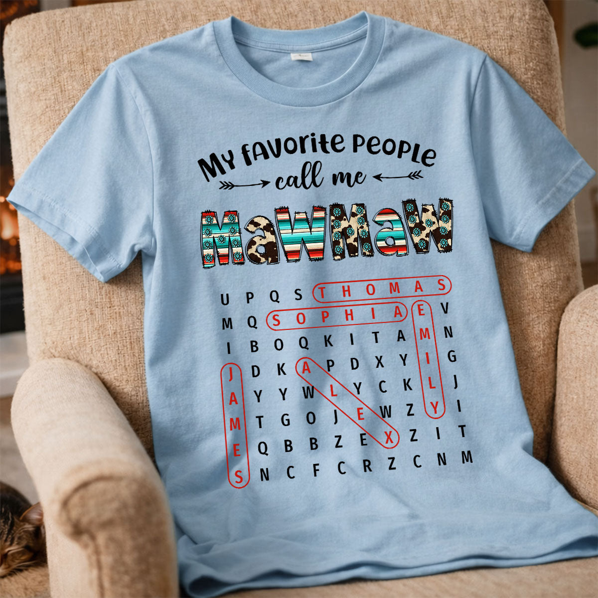 My Favorite People Call Me Grandma Western Cowhide Pattern Word Search Puzzle - Personalized Shirt - Gift For Grandma Mom