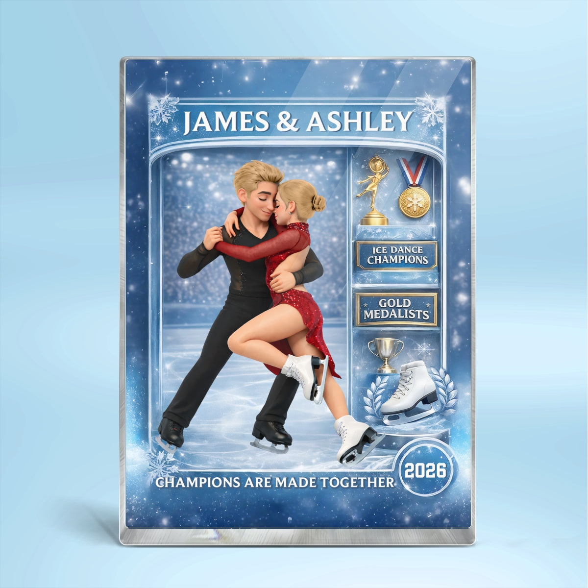 Figure Skating Couple Action Figure - Personalized Acrylic Block Plaque - Anniversary, Valentine's Day Gift, Gift For Him, Gift For Her