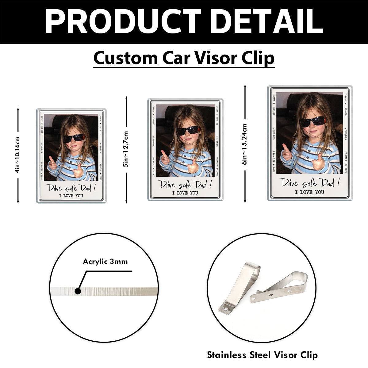 Father's Day Photo - Personalized Car Visor Clip - Gift for Dad, Husband