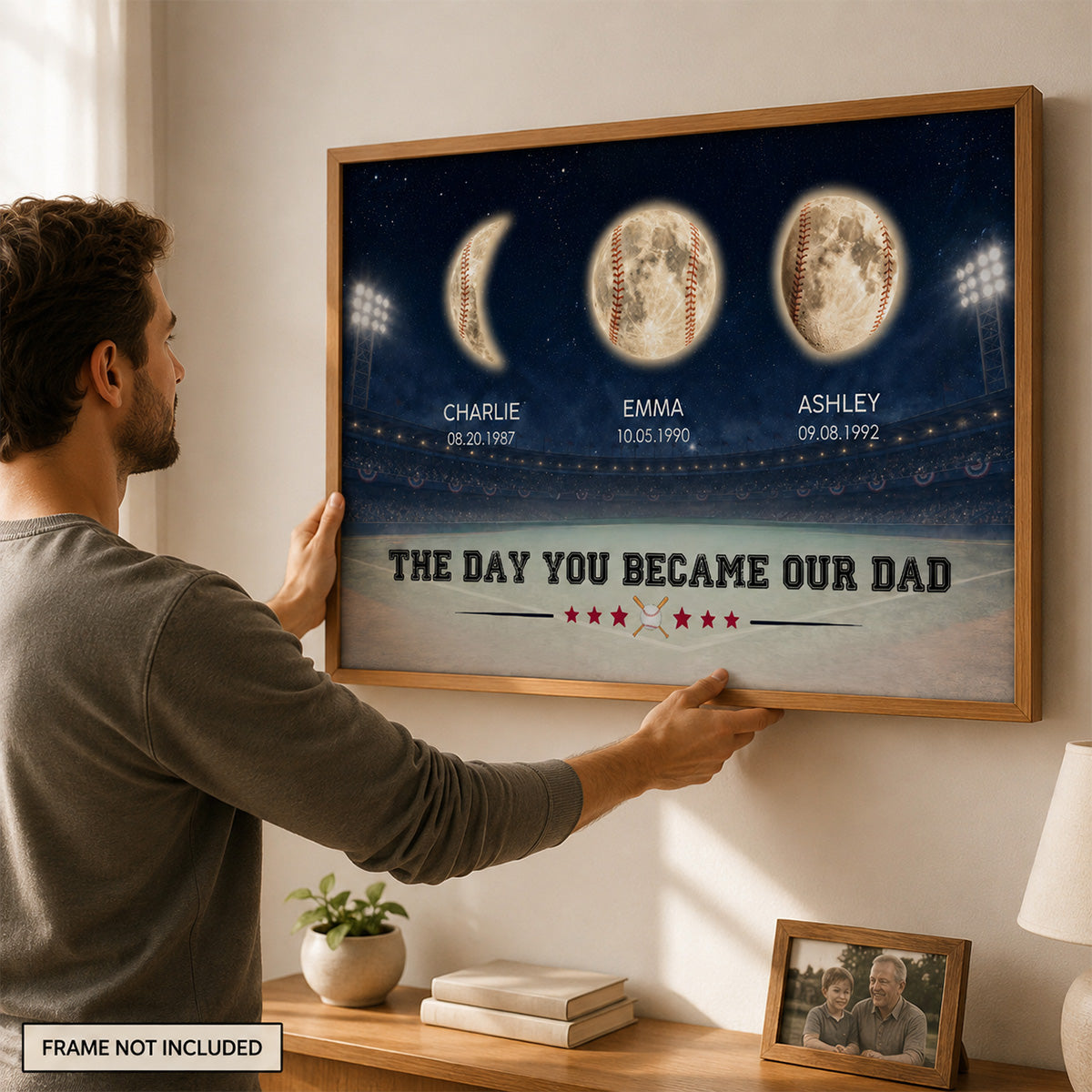 Baseball Dad Moon Phase - Personalized Poster - Father's Day gift for Dad