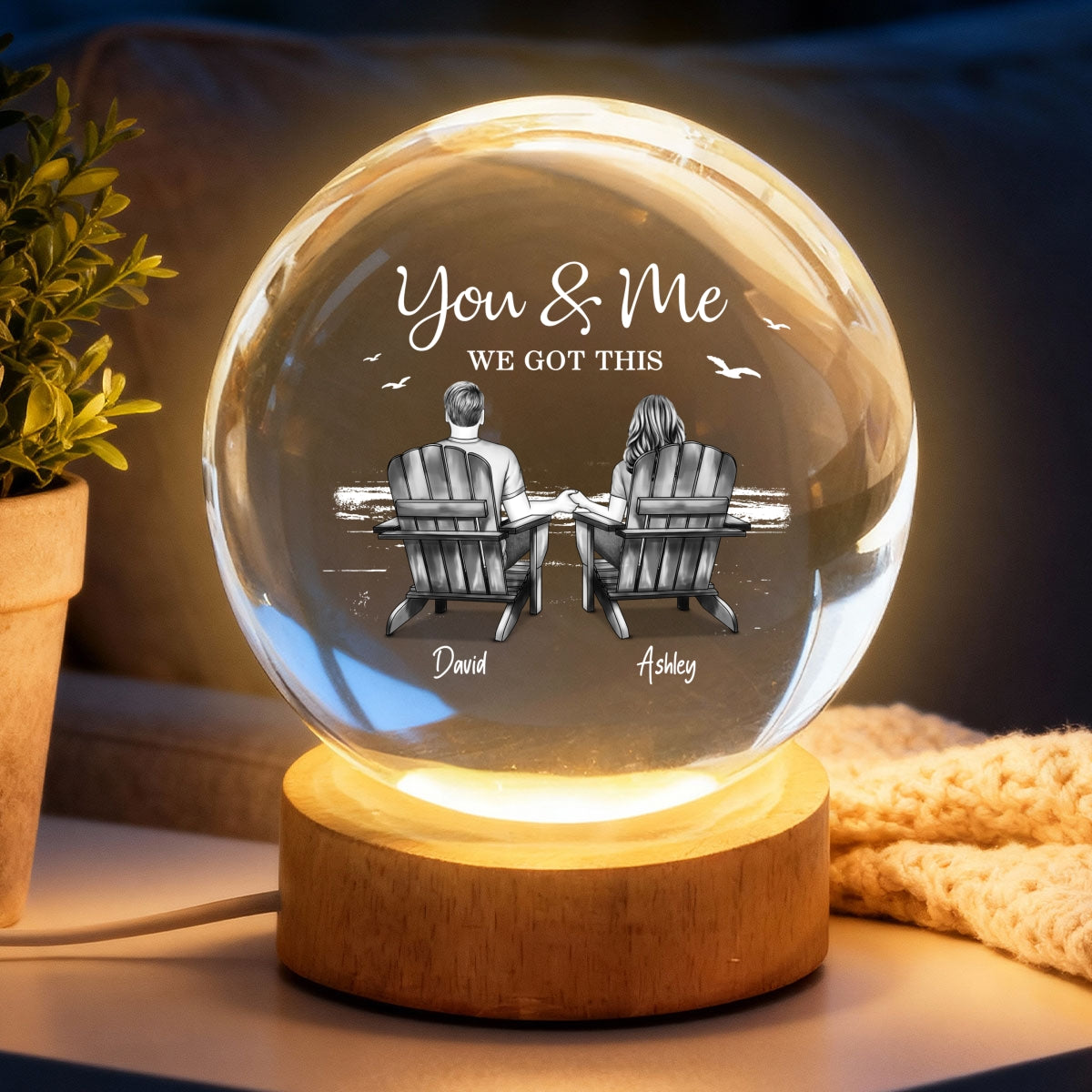 Eternal Love Couple Beach Landscape - Personalized Crystal Ball LED Night Light - Valentine's Day Gift For Couple