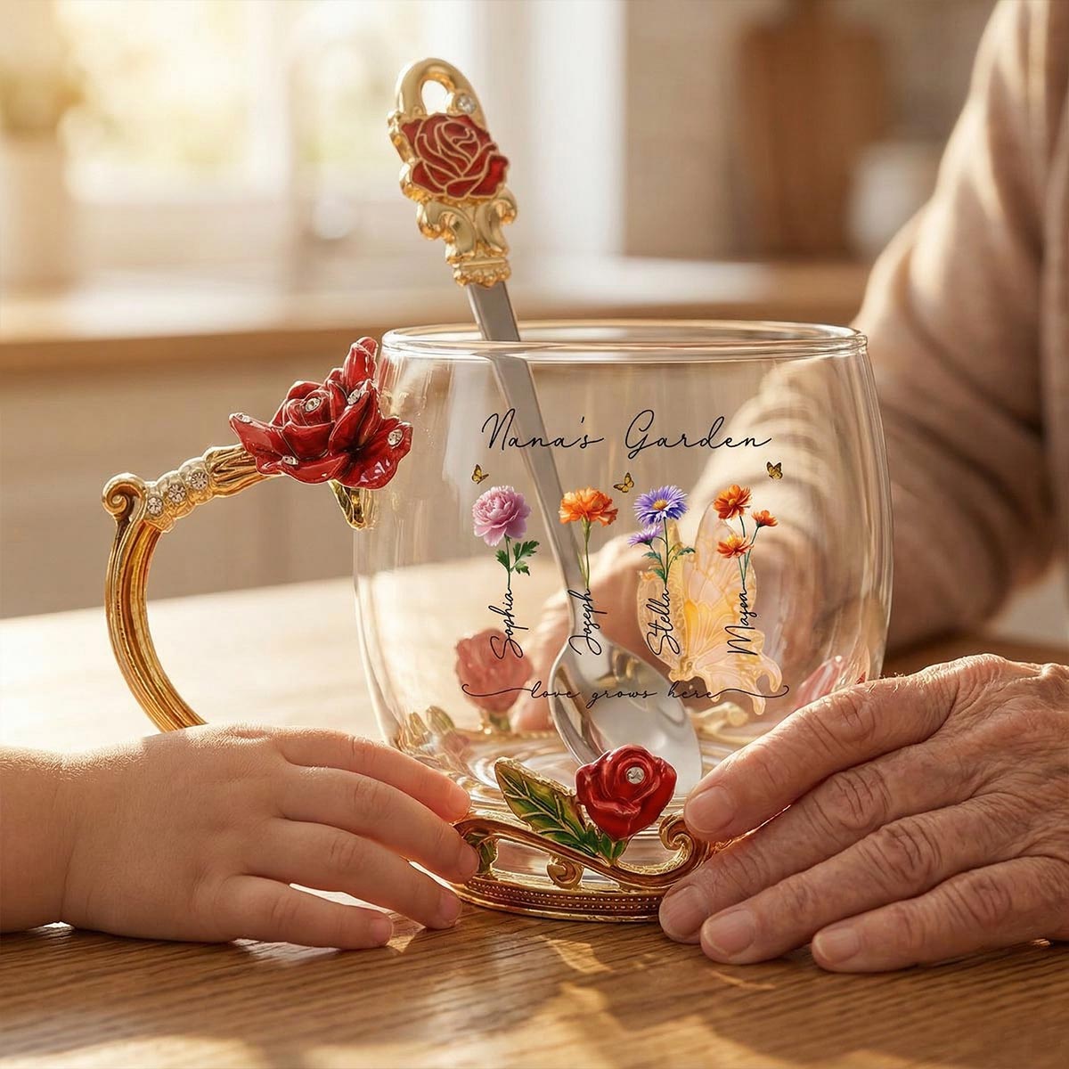 Beautiful Grandma Garden Custom Birth Month Flowers - Personalized Enamel Flower Tea Cup - Gift For Grandma, Mom