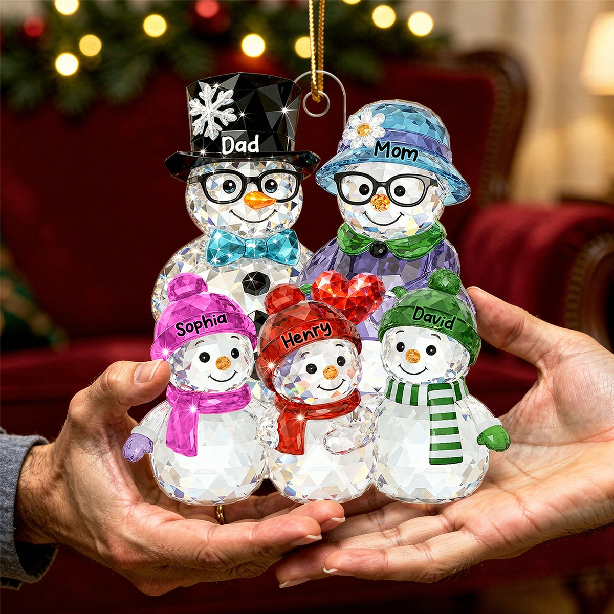 Dad Mom And Kids Pattern Crystal - Personalized Acrylic Ornament - Heartwarming Christmas Gift For Family