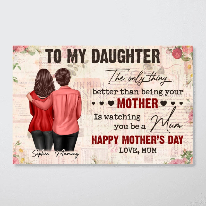 To My Daughter From Mum Vintage Floral Newspaper - Personalised Poster - UK Mother's Day