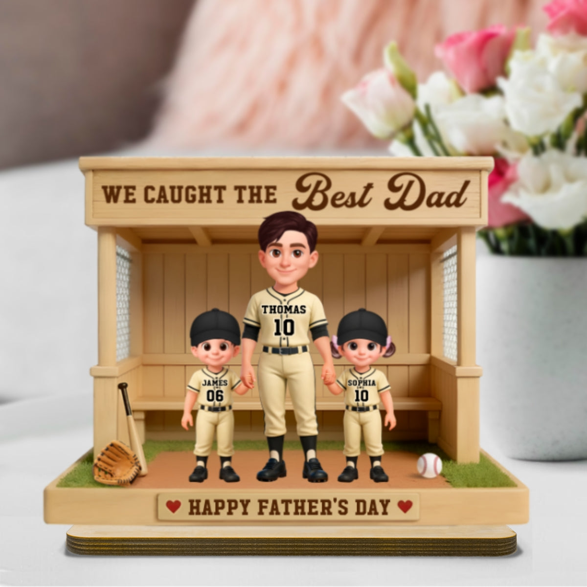 We Caught The Best Dad Baseball Dugout - Personalized 2-Layered Wooden Plaque -  Gift For Baseball Dad
