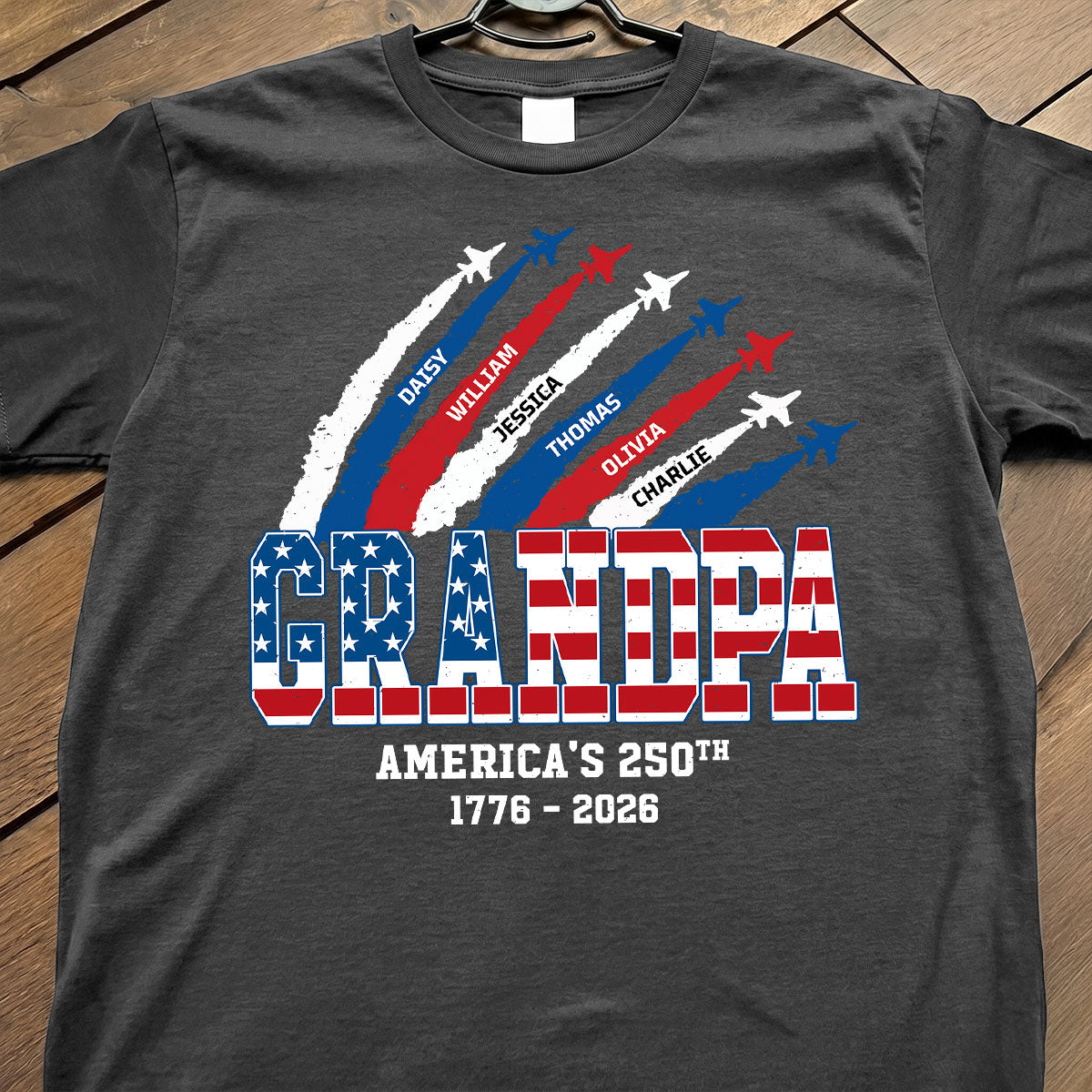 Proud Dad Grandpa Grandma Nation Flag American 250th Anniversary - Personalized Shirt - Matching Patriotic Shirt For Grandpa, Grandma, 250 Years Of Freedom Celebration
