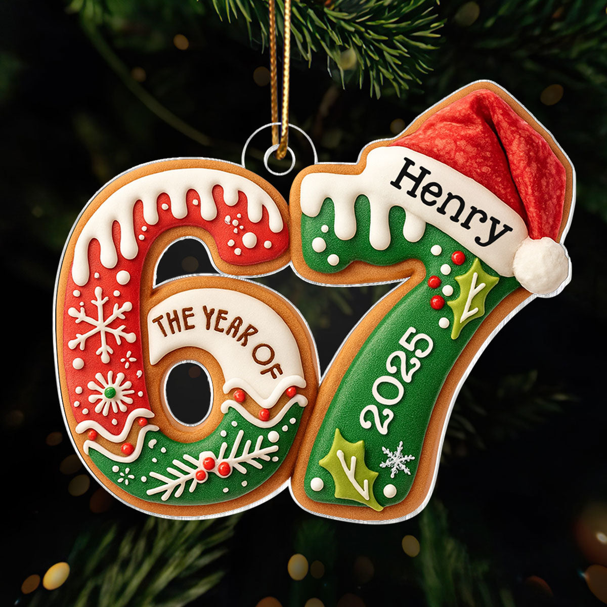 Custom Name Six Seven, Funny 6 7 - Personalized Acrylic Ornament - Kids Gen Alpha Humor Christmas Gift, Christmas Tree Decor