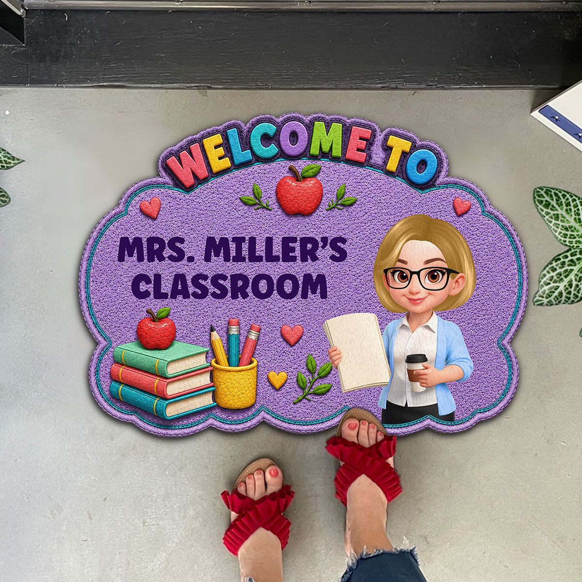 Teacher Welcome To Classroom Happy Learning - Personalized Doormat - Back To School, Classroom Decor