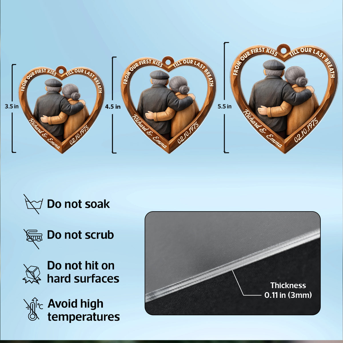 3D Effect Wooden From Our First Kiss Till Our Last Breath Couple - Personalized Acrylic Ornament - Christmas Gift for Couples