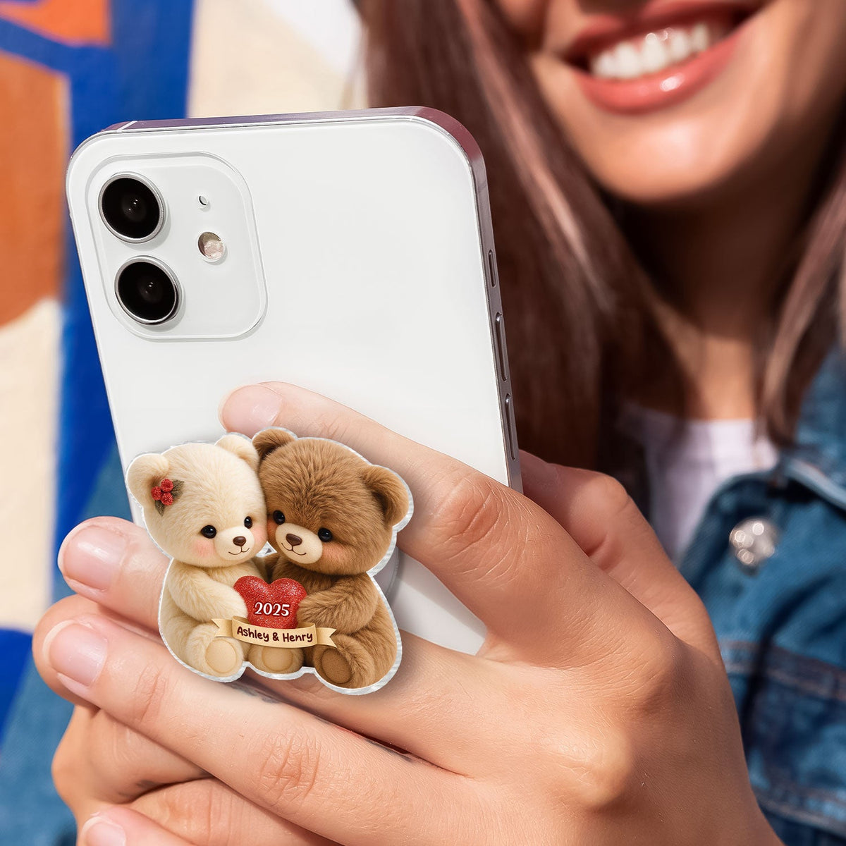 Loving Bear Couple - Personalized Acrylic Magnetic Phone Grip - Gift for him, for her, Matching Phone Grips for Couple