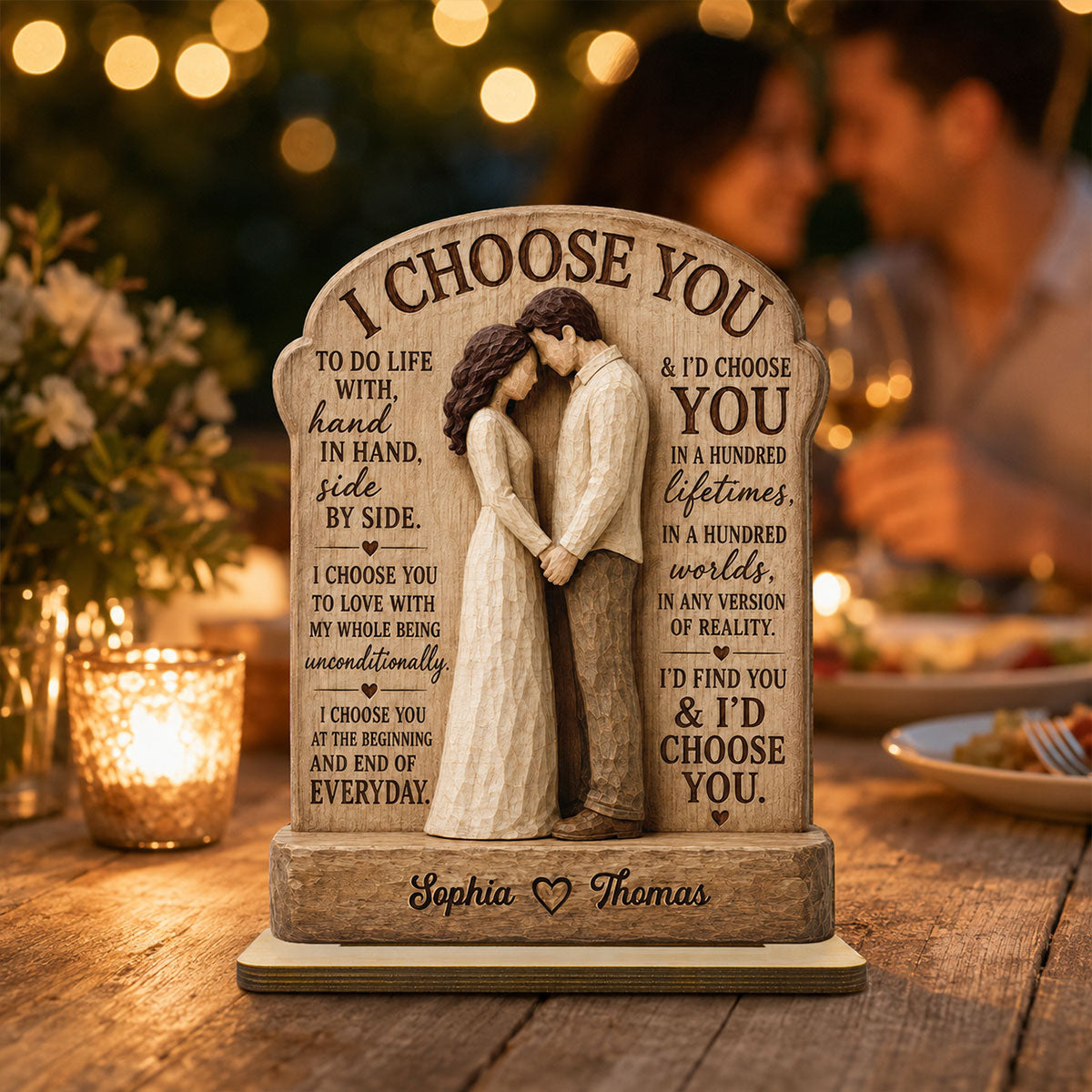 I Choose You Couple Hand In Hand 2D Flat - Personalized 2-Layered Wooden Plaque - Anniversary Gift Keepsake For Couples