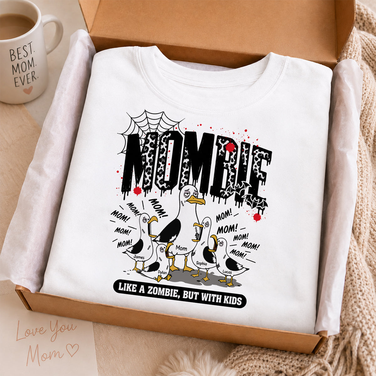 Mombie Like a Zombie But with Kids - Personalized Shirt - Funny Halloween Gift for Mom, Fall Trendy Tee