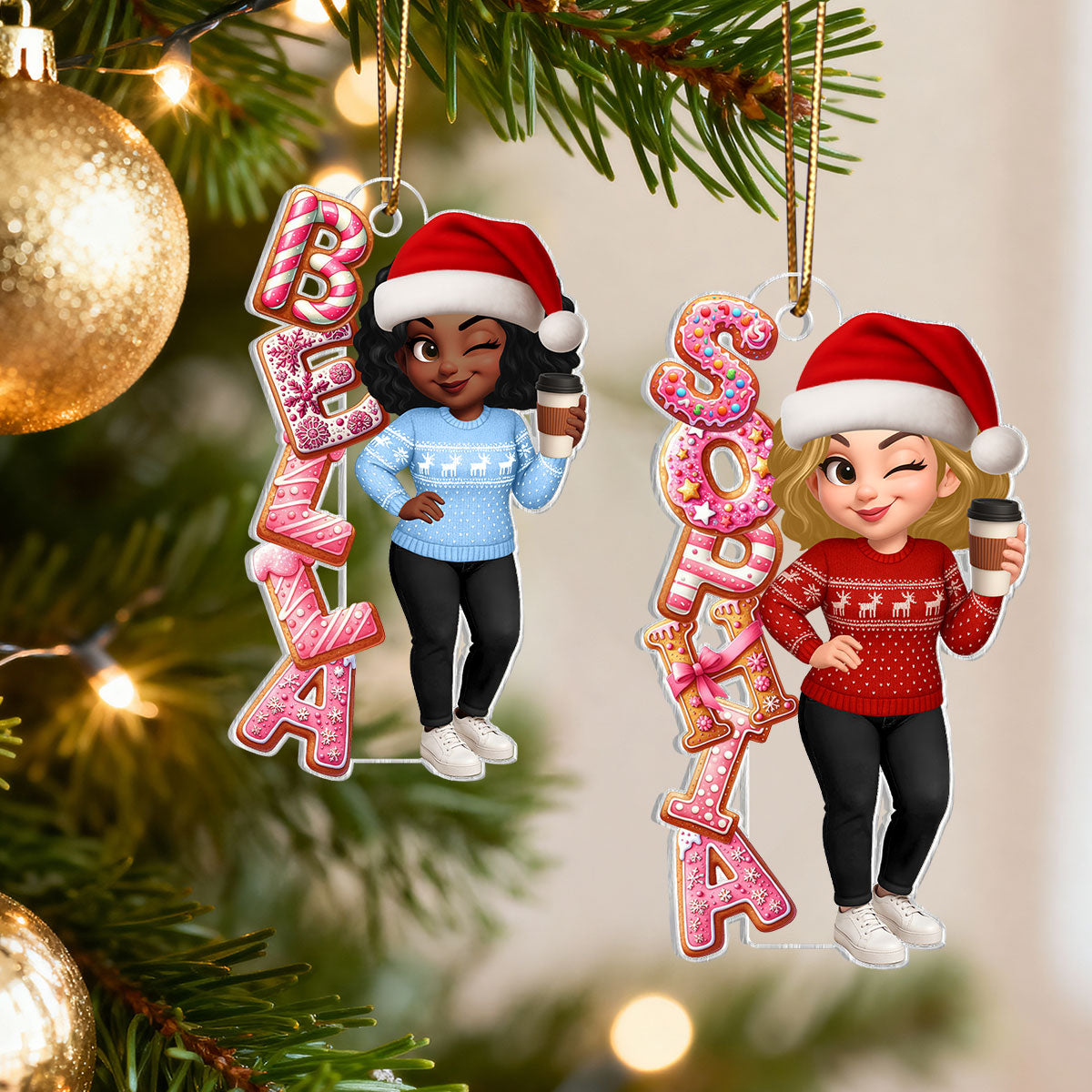 Custom Name Gingerbread Alphabet - Personalized Acrylic Ornament - Christmas Gift for Besties